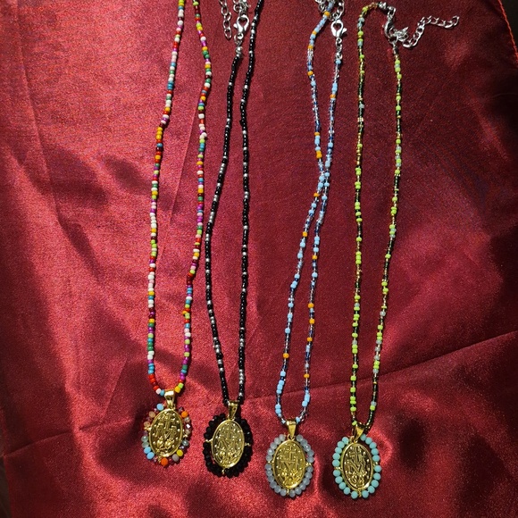 PEACE GARDEN DESIGNS Jewelry - NWT ♥️ CATHOLIC NECKLACE ♥️ Glass Seed Beads on Silver Chain, w/Gold Virgin
